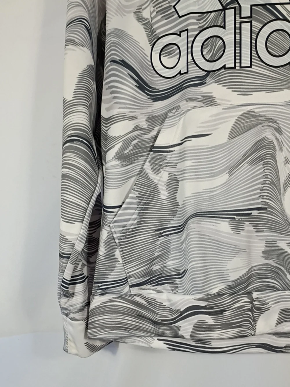 EUC Adidas Boys White Gray Swirl Hoodie Size Large 14/16 Winter Athleisure